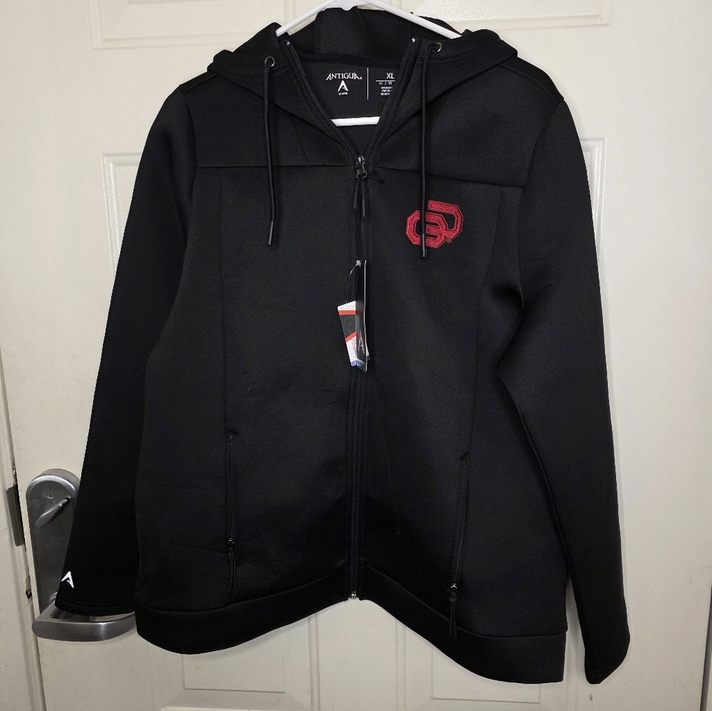 Antigua Black Zip-Up Hooded Jacket with Red Logo Womens‎ Size XL